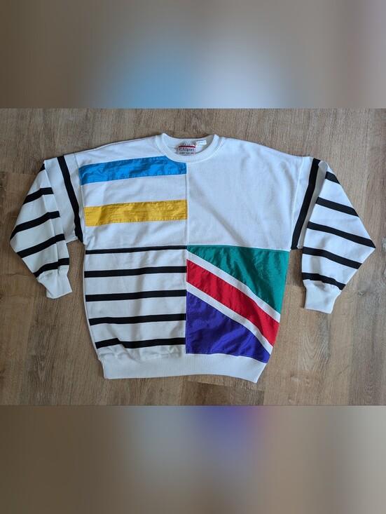 C.A Sport Sweaters - C.A Sport Vintage 80s Colorblock Striped Crewneck Sweater Medium
